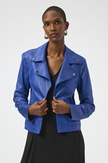JACKET FAUX LEATHERETTE RHINESTONE - sapphire