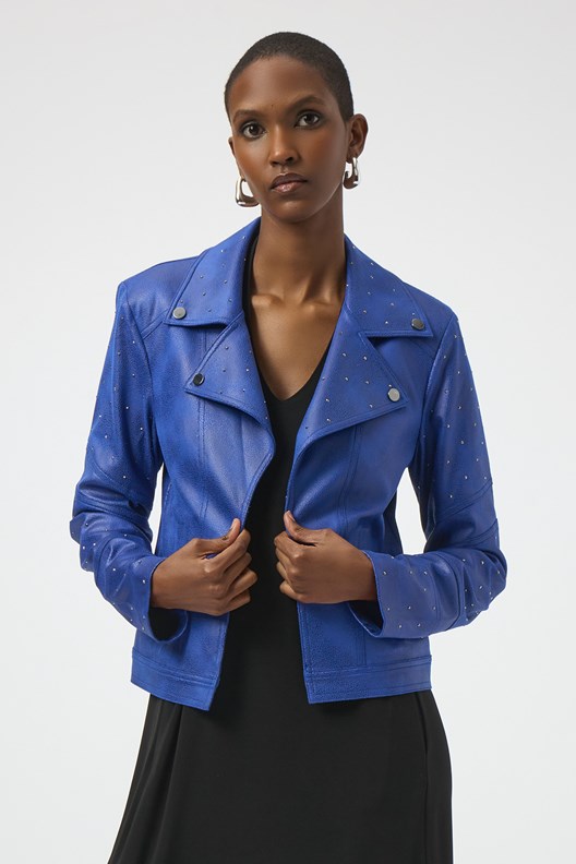 JACKET FAUX LEATHERETTE RHINESTONE