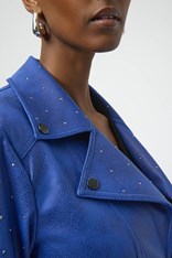 JACKET FAUX LEATHERETTE RHINESTONE - sapphire