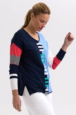 JUMPER V NECK LADDER - dark denim