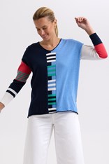 JUMPER V NECK LADDER - dark denim