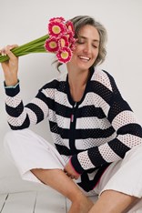 CARDI ZIP POINTELLE - navy white