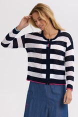 CARDI ZIP POINTELLE - navy white