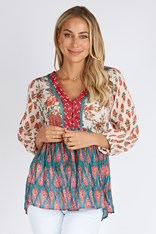 TOP CURTIS 100% COTTON - flower red