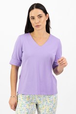 TOP TEE JENNY V NECK COTTON 4264 - lilac