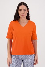 TOP TEE JENNY V NECK COTTON 4264 - tangerine