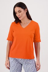 TOP TEE JENNY V NECK COTTON 4264 - tangerine