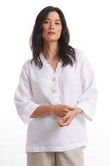 TUNIC NOTCHED NECK 100% LINEN YTMS44561 - white