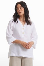 TUNIC NOTCHED NECK 100% LINEN YTMS44561 - white