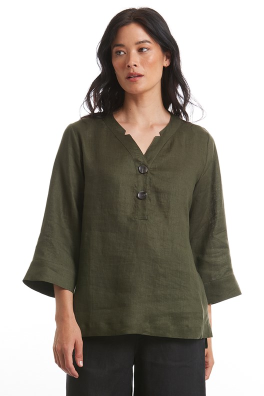 TUNIC NOTCHED NECK 100% LINEN YTMS44561