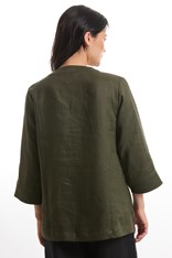 TUNIC NOTCHED NECK 100% LINEN YTMS44561 - khaki