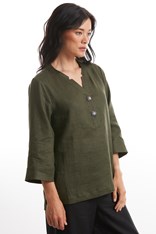 TUNIC NOTCHED NECK 100% LINEN YTMS44561 - khaki