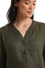 TUNIC NOTCHED NECK 100% LINEN YTMS44561 - khaki