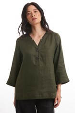 TUNIC NOTCHED NECK 100% LINEN YTMS44561 - khaki