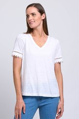 TOP TEE V-NECK TRIMMINGS - white