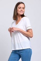 TOP TEE V-NECK TRIMMINGS - white