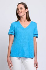 TOP TEE V-NECK TRIMMINGS - sky