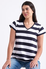 TOP TEE V-NECK SO FINE - navy white