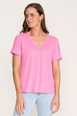 TOP TEE V NECK TRIMMINGS - pink