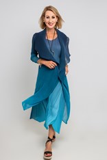 COAT LONG COLLARE AC2404 - indigo aqua ombre