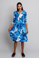DRESS SMASH 3/4 SLEEVE PCKT PRINT ADC544 - ocean sweet peas