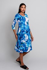 DRESS SMASH 3/4 SLEEVE PCKT PRINT ADC544 - ocean sweet peas