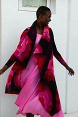 COAT LONG COLLARE AC2404 - pink roses