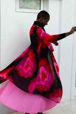 COAT LONG COLLARE AC2404 - pink roses