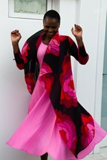 COAT LONG COLLARE AC2404 - pink roses