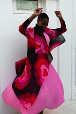 COAT LONG COLLARE AC2404 - pink roses