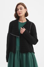 CARDI ZIP COLLAR KNIT - black