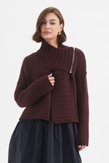 CARDI ZIP COLLAR KNIT - aubergine