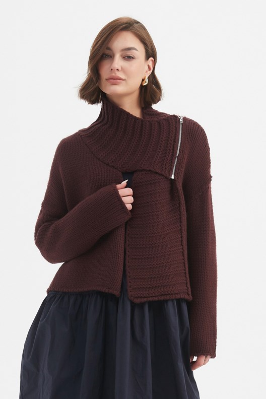 CARDI ZIP COLLAR KNIT