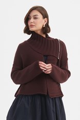 CARDI ZIP COLLAR KNIT - aubergine