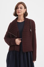 CARDI ZIP COLLAR KNIT - aubergine