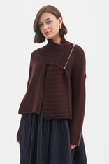 CARDI ZIP COLLAR KNIT - aubergine