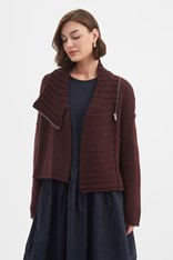 CARDI ZIP COLLAR KNIT - aubergine