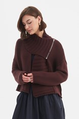 CARDI ZIP COLLAR KNIT - aubergine