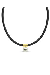 NECKLACE BLACK CORD PEARL 16 INCH N11798