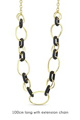NECKLACE METAL OVAL RINGS 100CM NM363 - black gold